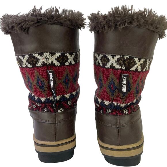 Muk Luks Womens Browns Aztec Knit Faux Lambswool Fur Winter Boot Thinsulate Sz 7 - Picture 8 of 10